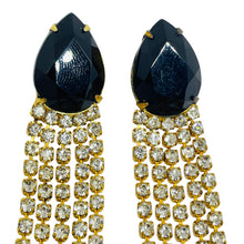 Load image into Gallery viewer, Vintage gold tone sapphire glass waterfall designer earrings
