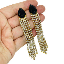 Load image into Gallery viewer, Vintage gold tone sapphire glass waterfall designer earrings
