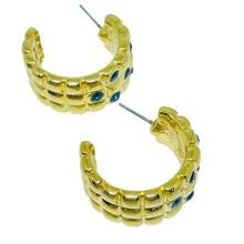 Load image into Gallery viewer, Vintage gold tone sapphire rhinestones designer post earrings

