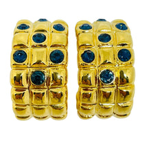 Load image into Gallery viewer, Vintage gold tone sapphire rhinestones designer post earrings
