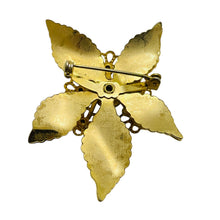 Load image into Gallery viewer, Vintage gold tone sapphire rhinestones flower designer brooch
