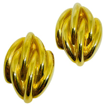 Load image into Gallery viewer, Vintage gold tone shiny massive 80's designer clip on earrings
