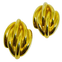 Load image into Gallery viewer, Vintage gold tone shiny massive 80's designer clip on earrings
