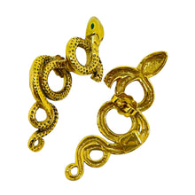 Load image into Gallery viewer, Vintage gold tone signed V pink snake emerald crystal eyes designer earrings
