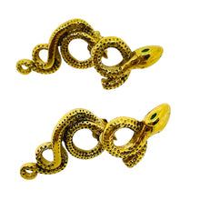 Load image into Gallery viewer, Vintage gold tone signed V pink snake emerald crystal eyes designer earrings
