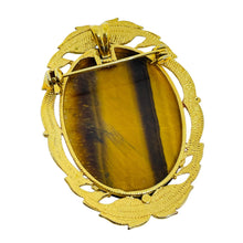 Load image into Gallery viewer, Vintage gold tone tiger eye huge glass cabochon designer brooch pendant
