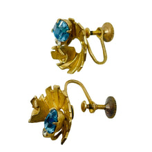 Load image into Gallery viewer, Vintage gold tone topaz glass designer screw back earrings
