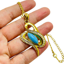 Load image into Gallery viewer, Vintage gold tone turquoise rhinestone designer necklace
