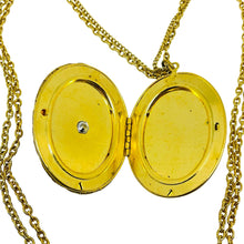 Load image into Gallery viewer, Vintage gold tone turquoise rhinestones locket pendant chain designer necklace
