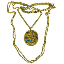 Load image into Gallery viewer, Vintage gold tone turquoise rhinestones locket pendant chain designer necklace
