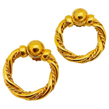Load image into Gallery viewer, Vintage gold tone twisted door knocker designer earrings
