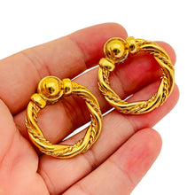 Load image into Gallery viewer, Vintage gold tone twisted door knocker designer earrings
