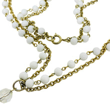Load image into Gallery viewer, Vintage gold tone white glass crystal dangle tassel beaded chain necklace
