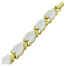 Load image into Gallery viewer, Vintage gold tone white thermoset leafs designer link bracelet
