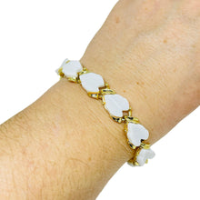 Load image into Gallery viewer, Vintage gold tone white thermoset leafs designer link bracelet
