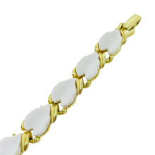 Load image into Gallery viewer, Vintage gold tone white thermoset leafs designer link bracelet

