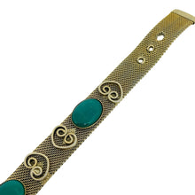 Load image into Gallery viewer, Vintage gold tone with faux jade cabochons designer mesh bracelet
