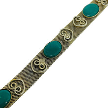 Load image into Gallery viewer, Vintage gold tone with faux jade cabochons designer mesh bracelet
