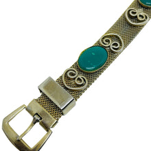 Load image into Gallery viewer, Vintage gold tone with faux jade cabochons designer mesh bracelet
