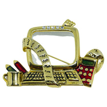 Load image into Gallery viewer, Vintage gold tone work desk computer enamel glass designer brooch
