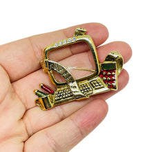 Load image into Gallery viewer, Vintage gold tone work desk computer enamel glass designer brooch
