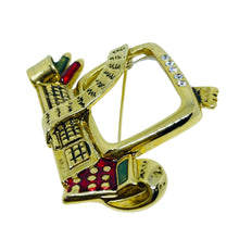 Load image into Gallery viewer, Vintage gold tone work desk computer enamel glass designer brooch
