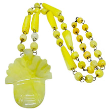 Load image into Gallery viewer, Vintage gold tone yellow glass aztec pendant beaded designer necklace
