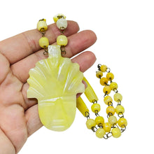 Load image into Gallery viewer, Vintage gold tone yellow glass aztec pendant beaded designer necklace
