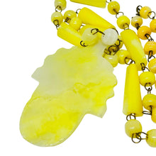 Load image into Gallery viewer, Vintage gold tone yellow glass aztec pendant beaded designer necklace

