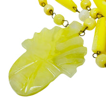 Load image into Gallery viewer, Vintage gold tone yellow glass aztec pendant beaded designer necklace
