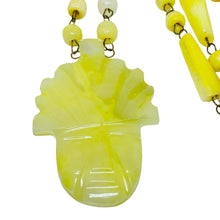 Load image into Gallery viewer, Vintage gold tone yellow glass aztec pendant beaded designer necklace
