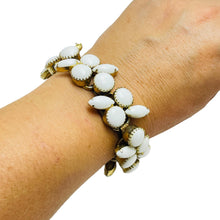 Load image into Gallery viewer, Vintage gold white milk glass rhinestone link designer bracelet
