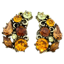Load image into Gallery viewer, Vintage golden tone citrine amber glass stones designer clip on earrings
