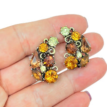 Load image into Gallery viewer, Vintage golden tone citrine amber glass stones designer clip on earrings
