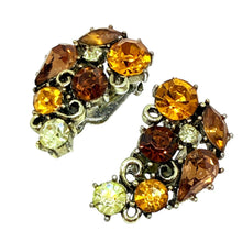 Load image into Gallery viewer, Vintage golden tone citrine amber glass stones designer clip on earrings
