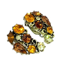 Load image into Gallery viewer, Vintage golden tone citrine amber glass stones designer clip on earrings
