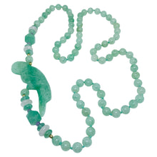 Load image into Gallery viewer, Vintage green jade pink quartz amethyst carved parrot bird beaded long necklace
