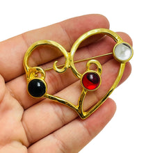Load image into Gallery viewer, Vintage heart gold tone glass cabs designer brooch
