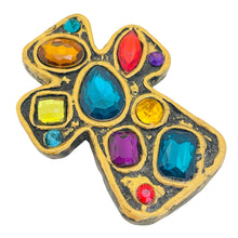 Load image into Gallery viewer, Vintage huge cross gold tone jewel resin stones designer brooch

