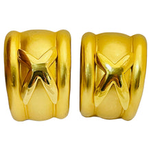 Load image into Gallery viewer, Vintage huge gold designer runway clip on earrings
