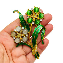 Load image into Gallery viewer, Vintage huge gold enamel flower designer brooch
