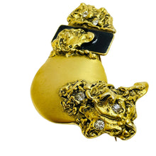 Load image into Gallery viewer, Vintage huge gold enamel rhinestone modernist abstract designer runway brooch
