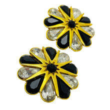 Load image into Gallery viewer, Vintage huge gold glass designer runway clip on earrings
