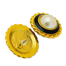 Load image into Gallery viewer, Vintage huge gold pearl enamel designer runway pierced earrings
