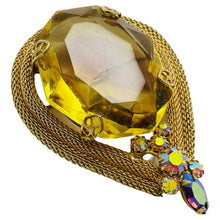 Load image into Gallery viewer, Vintage huge gold tone glass designer brooch
