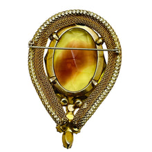 Load image into Gallery viewer, Vintage huge gold tone glass designer brooch
