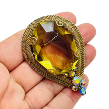 Load image into Gallery viewer, Vintage huge gold tone glass designer brooch

