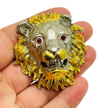Load image into Gallery viewer, Vintage huge lion head gold silver tone rhinestone eyes designer brooch

