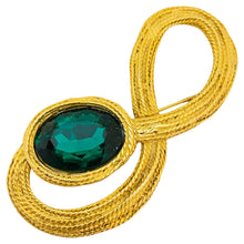 Load image into Gallery viewer, Vintage huge matte gold green glass designer runway brooch
