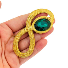 Load image into Gallery viewer, Vintage huge matte gold green glass designer runway brooch
